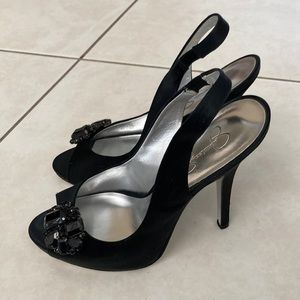 Jessica Simpson black satin sling back heels in size 8.5